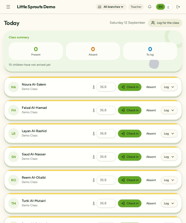 Anonymized Little Sprouts teacher product screen